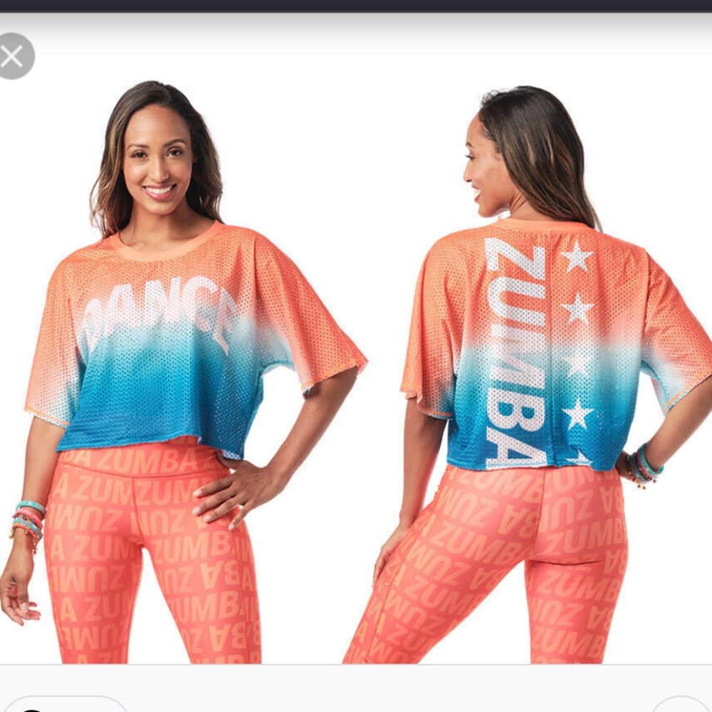 Zumba Dance In Color Mesh Crop Top size Small Spicy, Medium, or XXL NWOT New